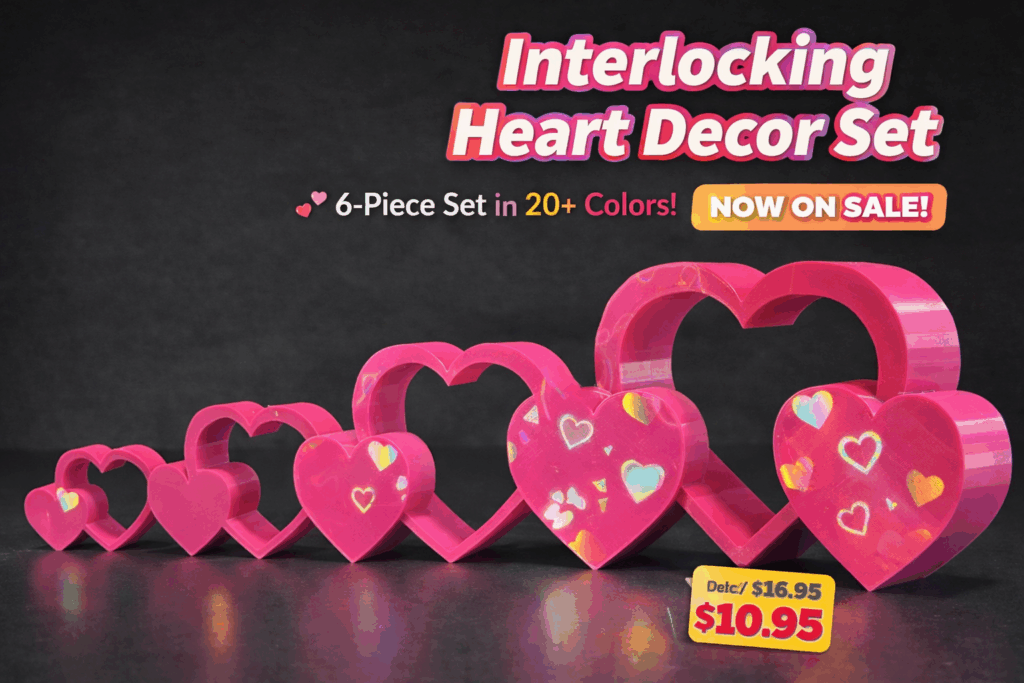 Interlocking Heart Decor Set – Modern 3D Printed Love Accents (6-Piece Set)